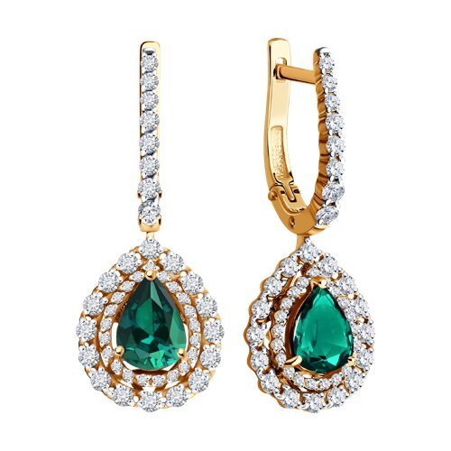 Серьги из золота с бриллиантами и изумрудами (Арт.3020560)