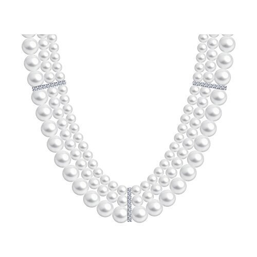 Колье из серебра с синтетическим жемчугом и фианитами (Арт.94071392)