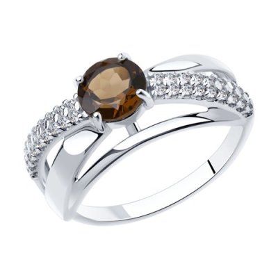 Кольцо из серебра с раухтопазом и фианитами (Арт.94-310-00784-1)