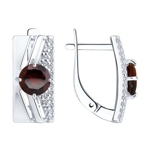 Серьги из серебра с гранатами и фианитами (Арт.94-320-00788-2)
