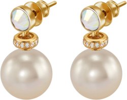Серьги из серебра с жемчугом и кристаллом swarovski (Арт.abs-3-12-4-g)