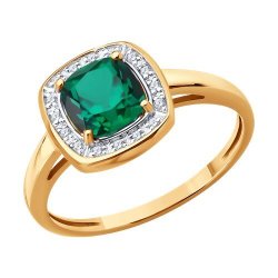 Кольцо золотое пробы 585 с изумрудом гидротермальным (Арт.71-00413)