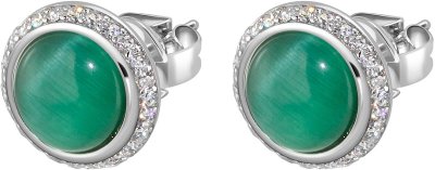 Серьги из серебра с кошачим глазом и куб. цирконием (Арт.fgs-1-8-h-45-s)