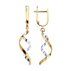 Серьги длинные из комбинированного золота (Арт.021185)