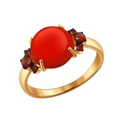 Кольцо золотое пробы 585 с кораллом (Арт.714098)