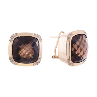 Серьги из золота с бриллиантом и раухтопазом (Арт.e13315_sq_yg)