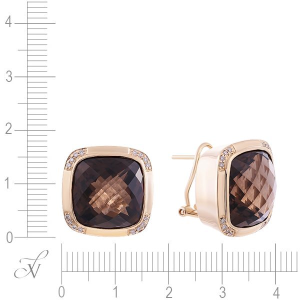 Серьги из золота с бриллиантом и раухтопазом (Арт.e13315_sq_yg)