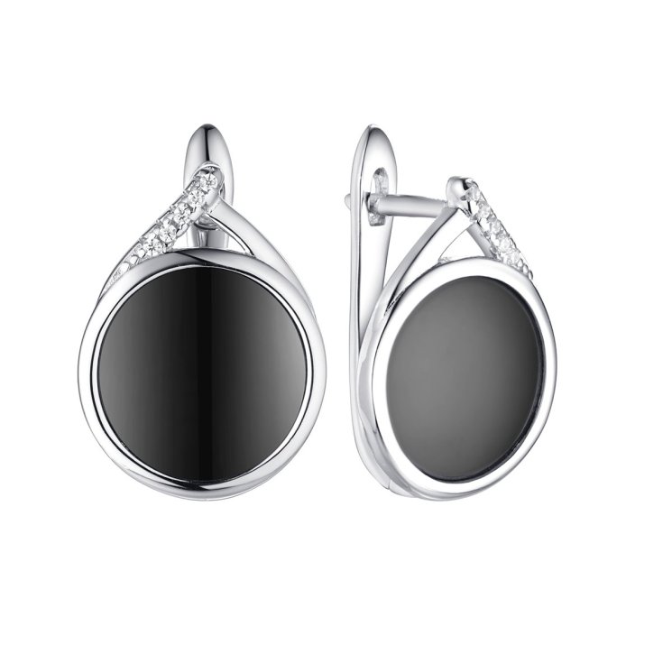 Серьги из серебра с керамикой и фианитом (Арт.tc-e01377-b-w-x-x-w)