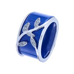 Кольцо из серебра с керамикой и куб. цирконием (Арт.tc-r00870-bl-w-x-x-w)