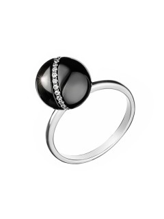 Кольцо серебро с керамикой и фианитами «Черная Орбита» Fresh Jewelry (арт.TC-R01452-B-W-X-X-W)