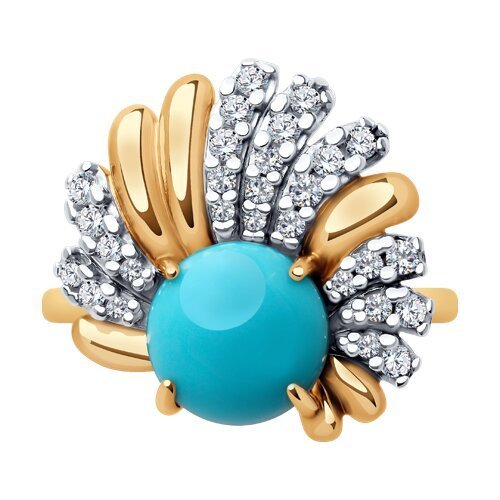 Кольцо из золочёного серебра с бирюзой и фианитами (Арт.83010207)