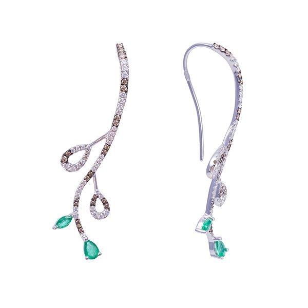 Серьги из белого золота с бриллиантом и изумрудом (Арт.me35660-wd-br-em_sr_dn_em_wg)