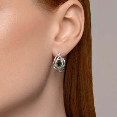Серьги из серебра с фианитами «Изумрудное Перо» Соколов (арт.94026502)