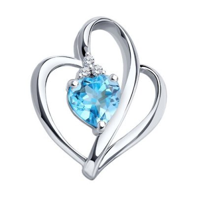 Подвеска серебряная с топазом и фианитами «Небесное Сердце» Соколов (арт.92030001)
