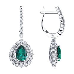 Серьги из белого золота с бриллиантами и изумрудами (Арт.3020560-3)