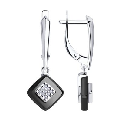 Серьги серебряные с керамикой и фианитами «Черный Квартет» SOKOLOV (арт.01270)