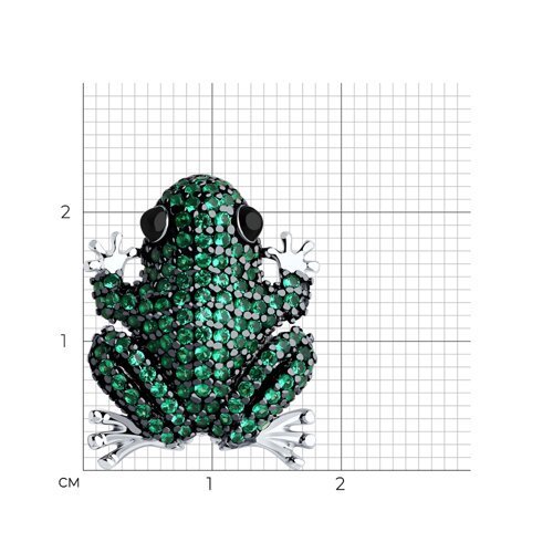 Брошь из серебра с фианитами и эмалью "Изумрудная Лягушка" (арт. 94040315), SOKOLOV