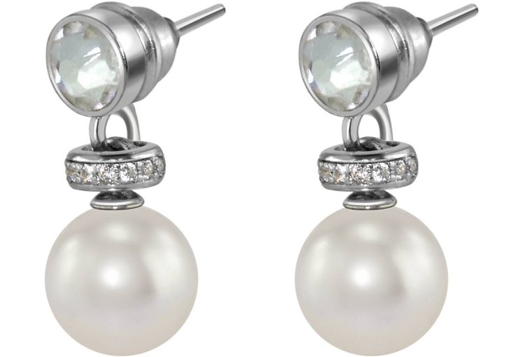 Серьги из серебра с жемчугом и кристаллом swarovski (Арт.abs-3-8-1-s)