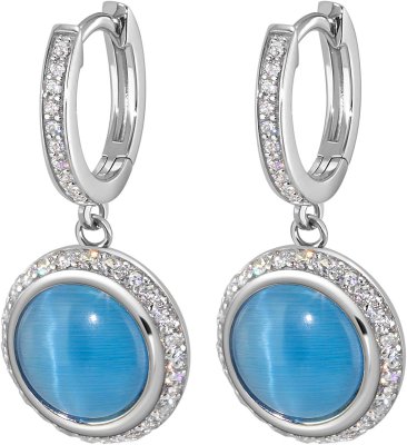 Серьги из серебра с кошачим глазом и куб. цирконием (Арт.fgs-2-10-h-06-s)