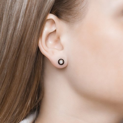 Серьги из золота с бриллиантами и чёрными керамическими вставками (Арт.6025069)