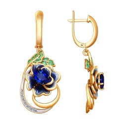 Серьги из золота с эмалью и бриллиантами и сапфирами (Арт.6029028)