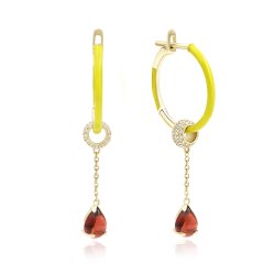 Серьги из золота с бриллиантом и гранатом Русские Самоцветы (Арт.88982)