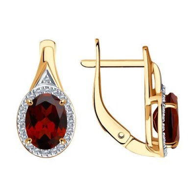 Серьги золото 585 с гранатом и бриллиантами «Алый Овал» SOKOLOV (арт.72-00103)