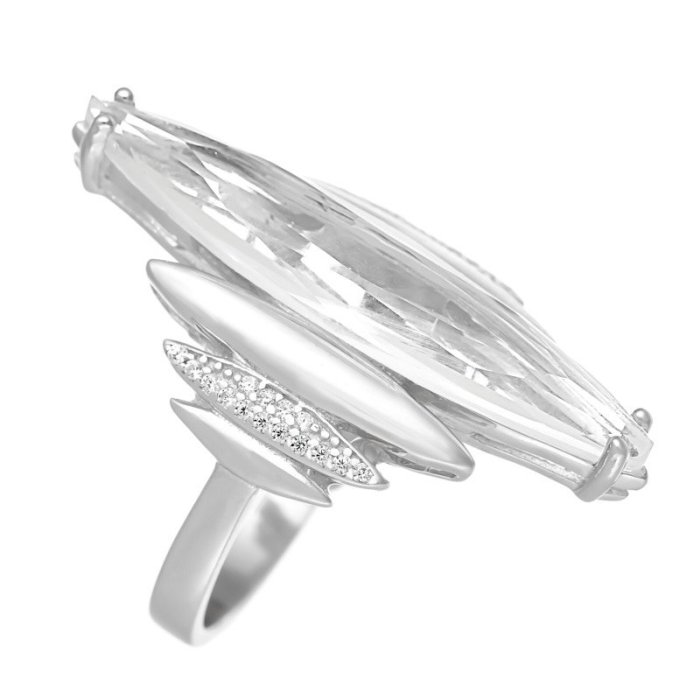Кольцо из серебра с кварцем и куб. цирконием (Арт.pd-r00530-x-w-w-x-w)