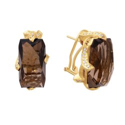 Серьги из золота с бриллиантом и раухтопазом (Арт.e13486_sq_yg)