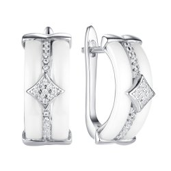 Серьги из серебра с керамикой и фианитом (Арт.tc-e00701-w-w-x-x-w)