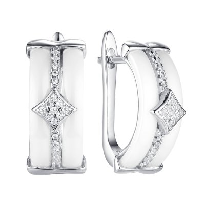 Серебряные серьги с керамикой и фианитами Fresh Jewelry (арт. TC-E00701-W-W-X-X-W)