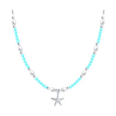 Колье из серебра с бирюзой и жемчугом «Морская Звезда» SOKOLOV (арт.0028)