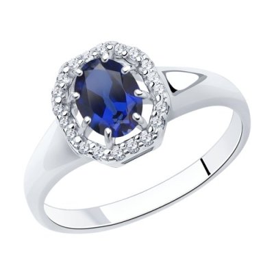 Кольцо из серебра с корундом сапфировым (синт.) и фианитами (Арт.88010015)