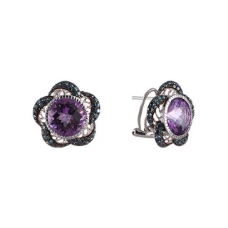 Серьги с аметистом и бриллиантами «Фиалковый Шарм» из белого золота 585 MyJewels (арт.ME3595)