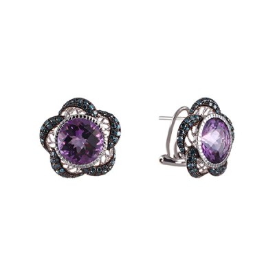 Серьги с аметистом и бриллиантами «Фиалковый Шарм» из белого золота 585 MyJewels (арт.ME3595)