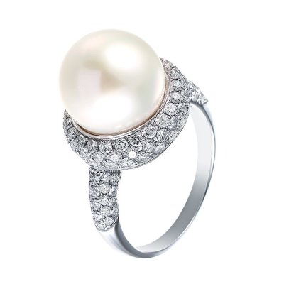 Кольцо из белого золота с бриллиантом и жемчугом (Арт.mr29270t1_ko_wp_wg)