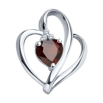 Подвеска из серебра с гранатом и фианитами «Пылающее Сердце» Соколов (арт.92030003)