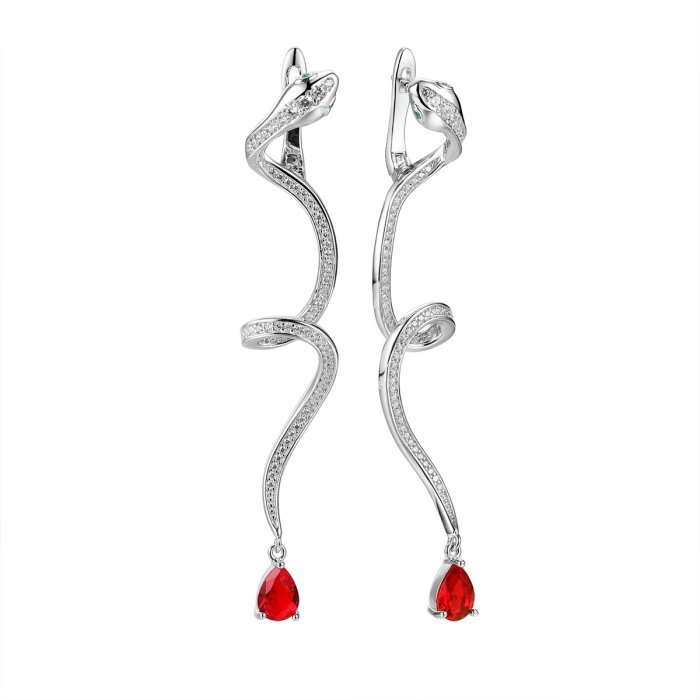 Серьги из серебра с ситаллом и фианитом (Арт.cz-e03540-x-w-r-x-wnce)