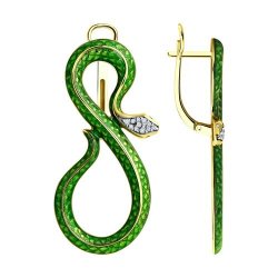 Серьги из золочёного серебра с фианитами и эмалью (Арт.93-120-01663-1)