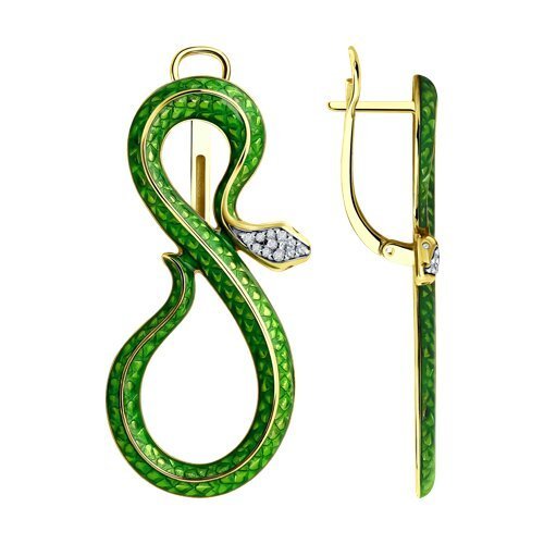Серьги из золочёного серебра с фианитами и эмалью (Арт.93-120-01663-1)