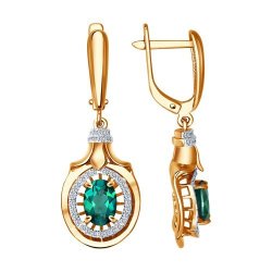 Серьги длинные из золота с бриллиантами и изумрудами (Арт.3020340)