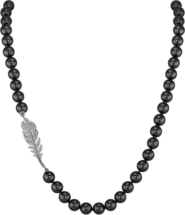 Ожерелье из серебра с жемчугом и куб. цирконием (Арт.27l-p36-s-32)