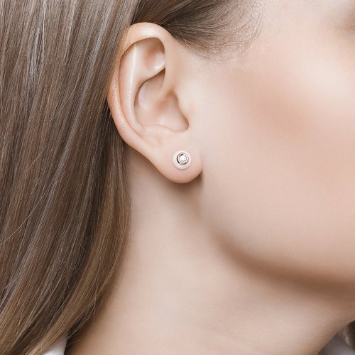 Серьги из золота с бриллиантами и белыми керамическими вставками (Арт.6025070)