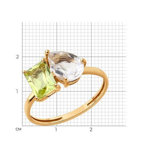  Кольцо SOKOLOV «Солнечный дуэт» из золота 585 с кварцем и горным хрусталем (арт. 716334)