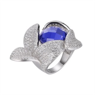 Кольцо серебряное с ситаллом и фианитами «Flower Dream» Fresh Jewelry (арт.CZ-R03220-X-W-BW615-X-W)