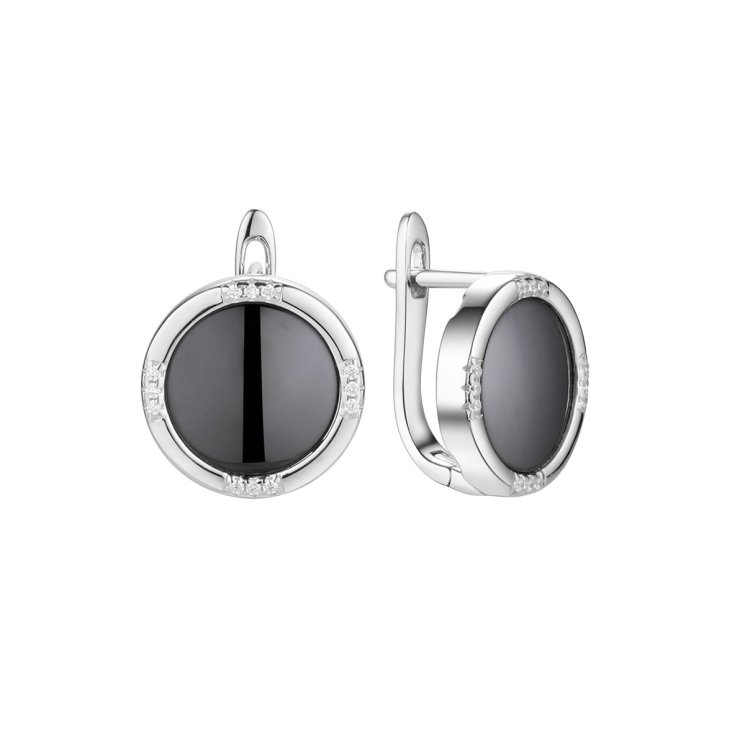 Серьги из серебра с керамикой и фианитом (Арт.tc-e00378-b-w-x-x-w)