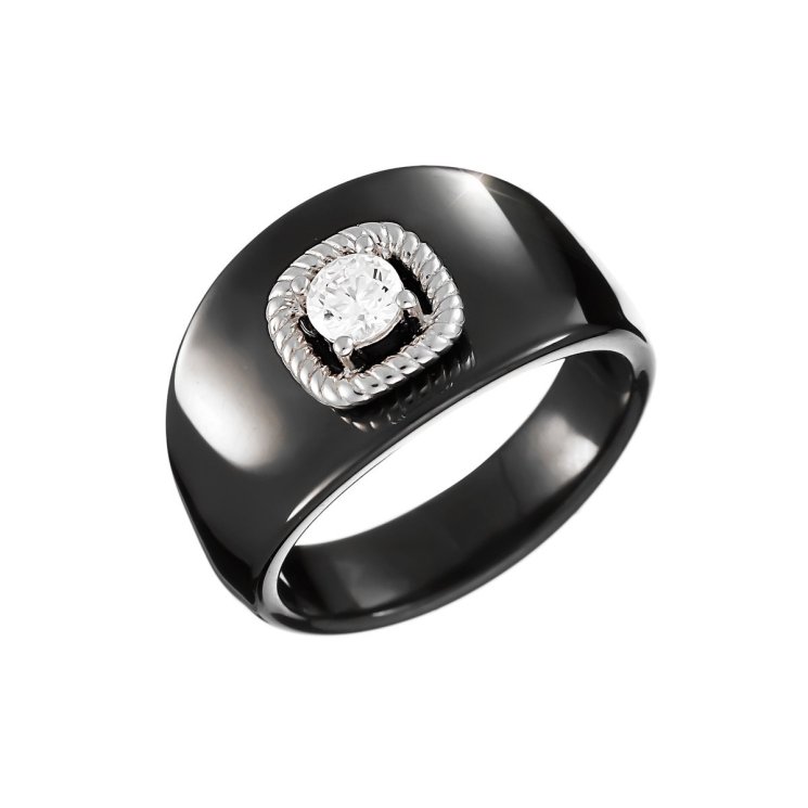 Кольцо из серебра с керамикой и фианитом (Арт.tc-r01644-b-w-w-x-x)