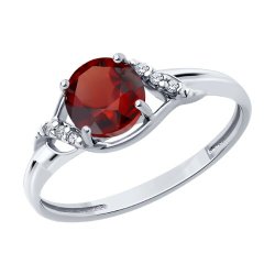 Кольцо из серебра с гранатом и фианитами (Арт.94-310-00175-2)