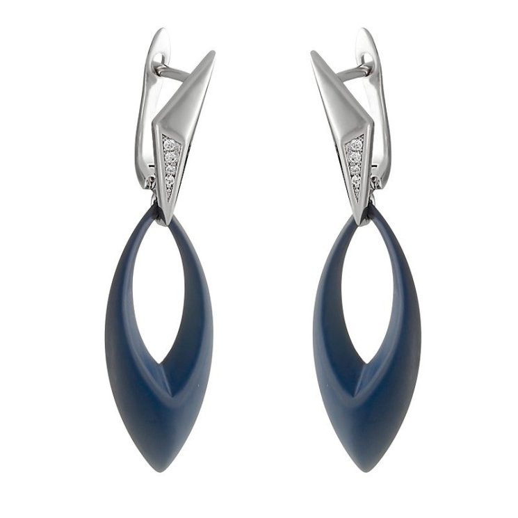 Серьги из серебра с керамикой и куб. цирконием (Арт.tm-e01083-vl-w-x-x-w)