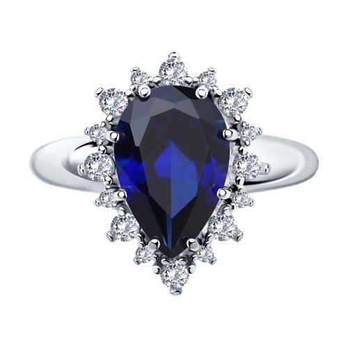 Кольцо из серебра с корундом сапфировым (синт.) и фианитами (Арт.88010017)